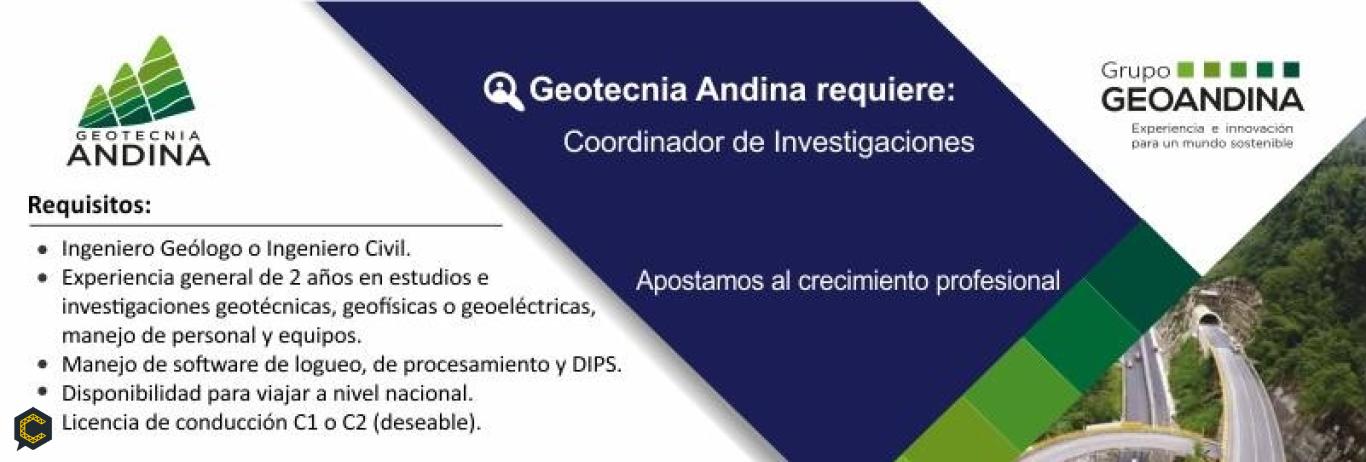 Geotecnia Andina requiere: Ingeniero Civil o Ingeniero Geólogo.