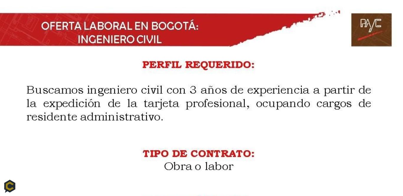 Payc solicita Ingenieros Civil para cargo de residente administrativo.