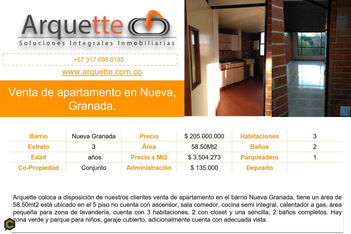 Venta de apartamento en Nueva Granada