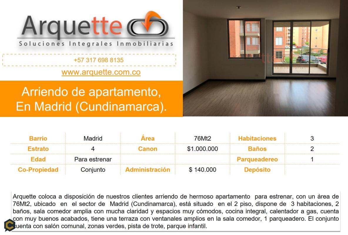 Arriendo de apartamento en Madrid Cundinamarca
