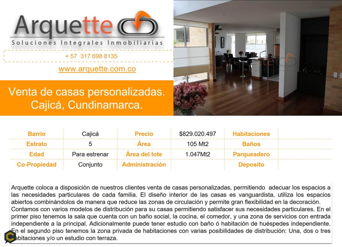 Venta de casas personalizadas en Cajica