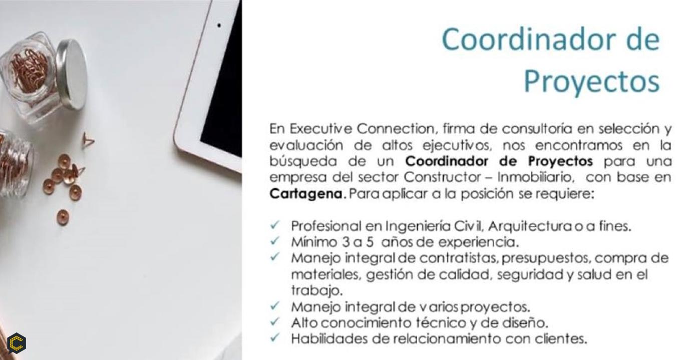 Empresa requiere Arquitecto/a o Ingeniero/a Civil para cargo de: DE COORDINADOR DE PROYECTOS.