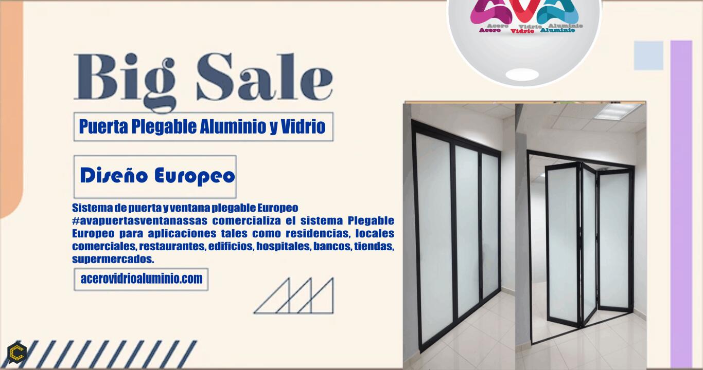 puerta plegable aluminio y vidrio serie nacional o europea